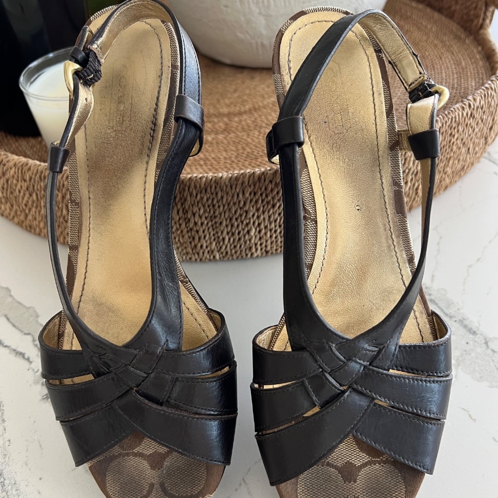 COACH Vintage Mollie Wedge Woven Sandal. Chocolate Brown Size 8 - Picture 8 of 8